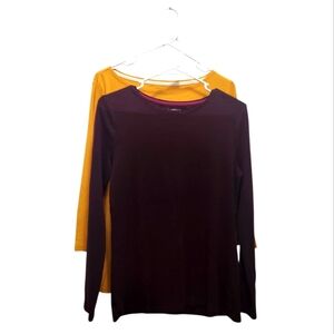 Talbots 100% Pima Cotton Long Sleeve T-shirts 2 piece Wine & Mustard Size M